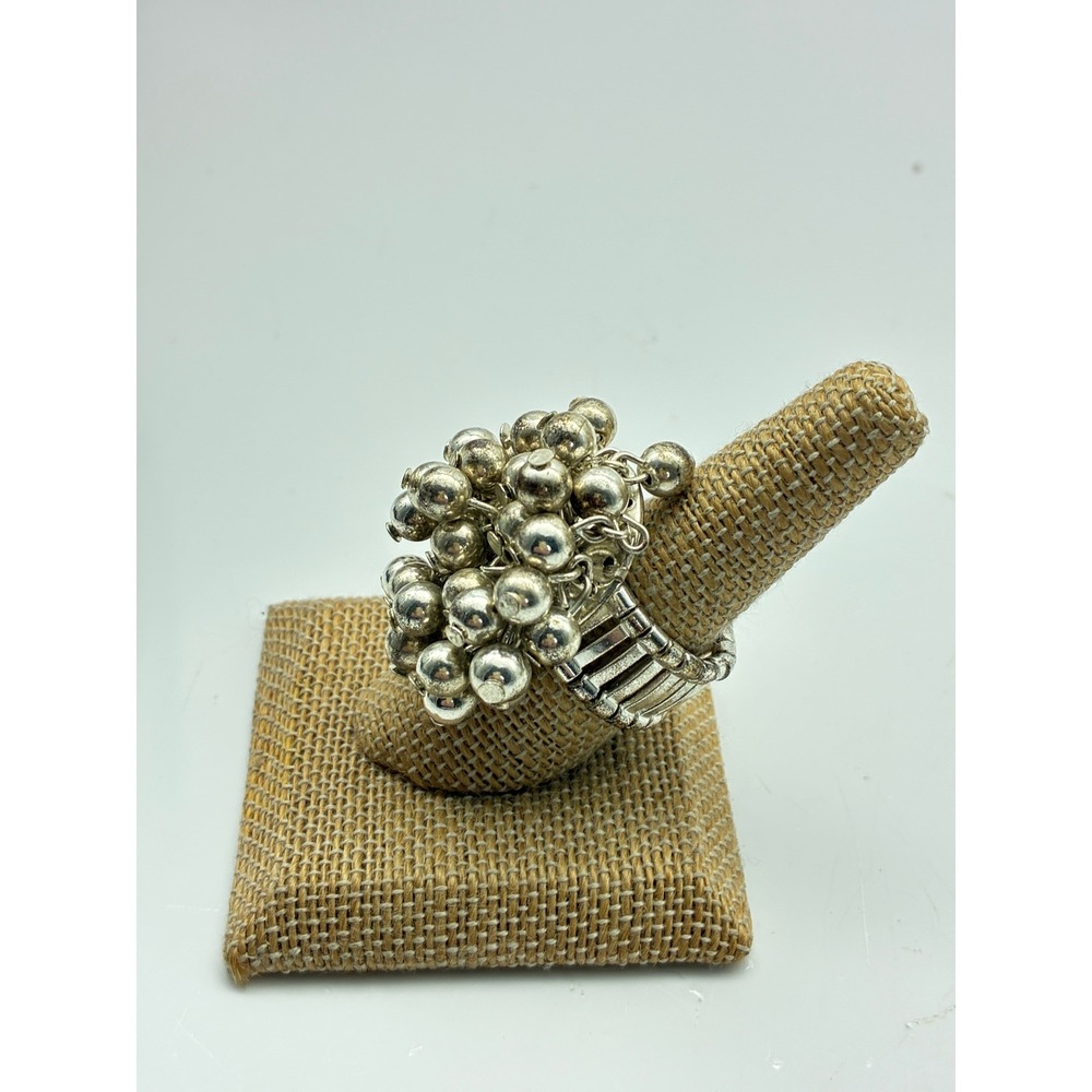 Statement Stretch Rings Lot of 3 Silver Cluster Grey Flower Autumn Beaded - Picture 4 of 13